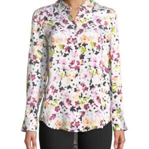 EQUIPMENT 'Essential' Floral Print Silk Blouse, Bright White Extra Small